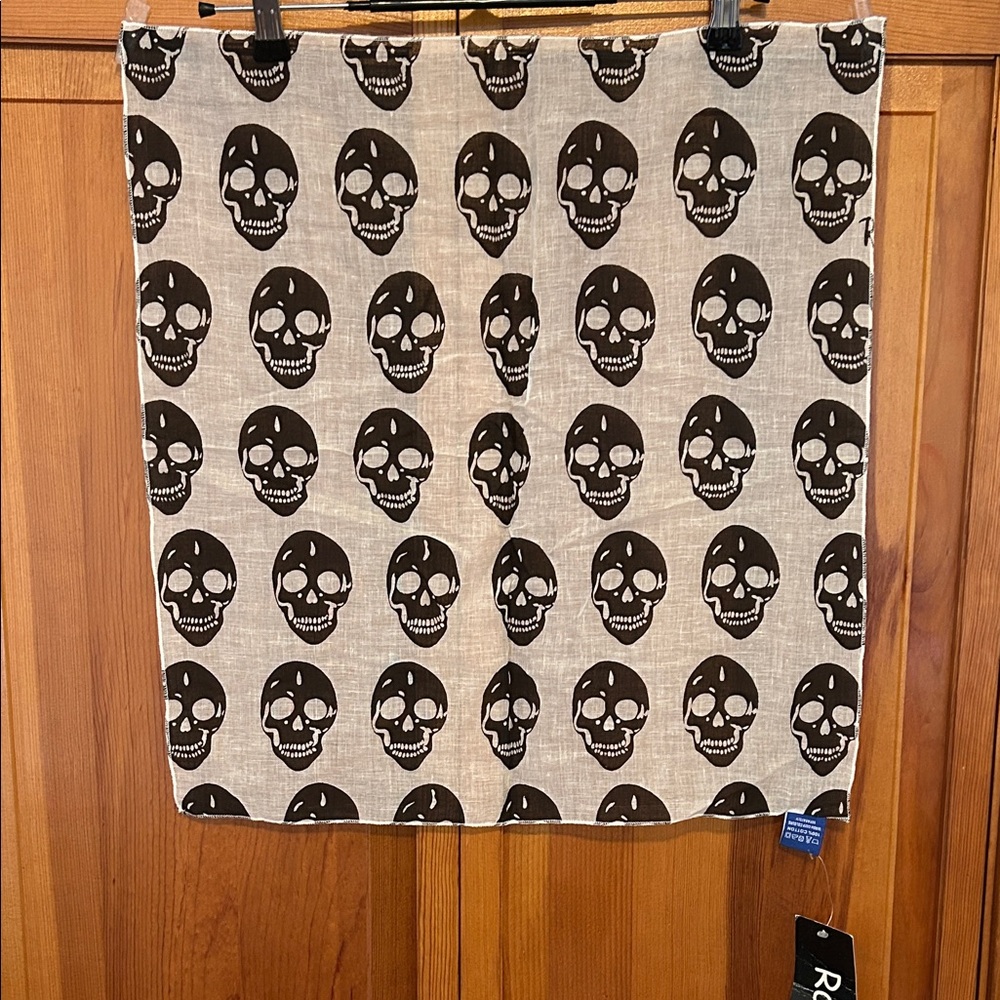 Raj Black & Cream Skull Cotton Scarf NWT | Lightweight Boho Rocker Wrap